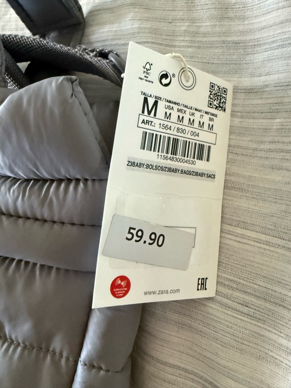 ZARA Quilted Tote Stroller Bag in Light Gray - Picture 3 of 5